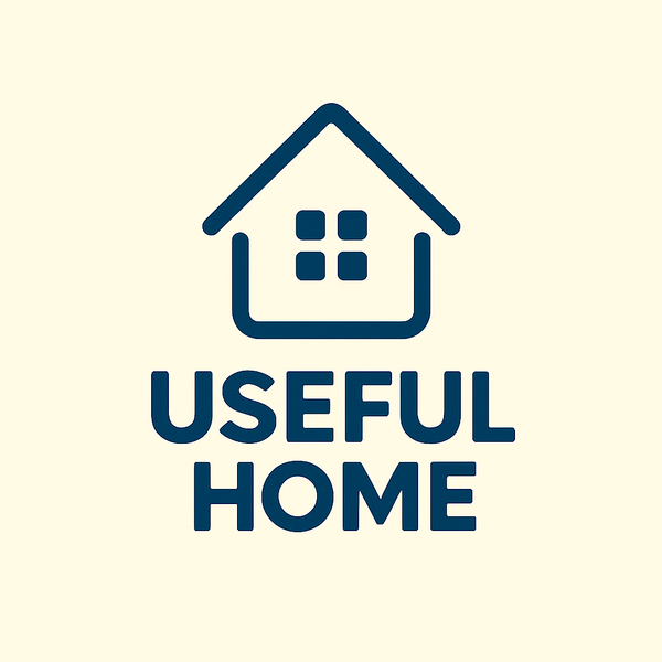 Logo of 'USEFUL HOME' with a house icon on a beige background
